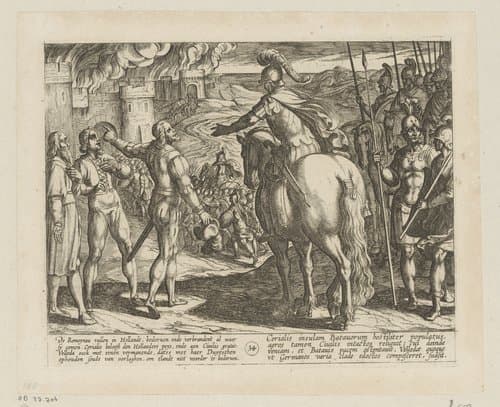 Romeinen brandschatten het land maar beloven vrede, 69-70 by Antonio Tempesta