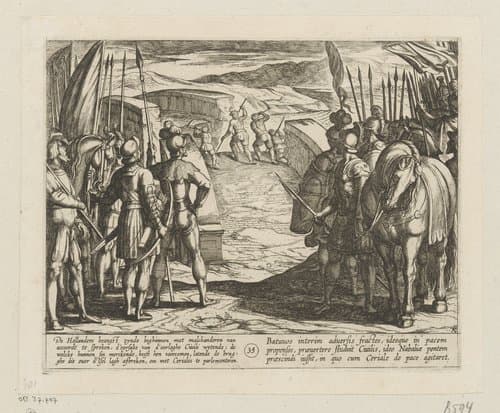 Bataven breken de brug over de IJssel af by Antonio Tempesta