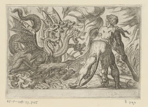 Hercules in gevecht met de hydra van Lerna by Antonio Tempesta
