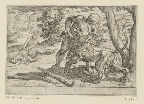 Hercules en de Nemeïsche leeuw by Antonio Tempesta