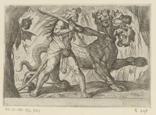 Hercules en Cerberus by Antonio Tempesta
