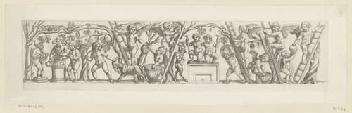 Fries met putti die wijn maken en aan Priapas offeren by Antonio Tempesta