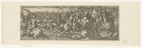 Strijdende soldaten te paard bij een rivier by Antonio Tempesta