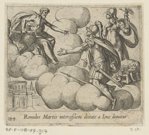 Mars smeekt Jupiter om Romulus onsterfelijk te maken by Antonio Tempesta