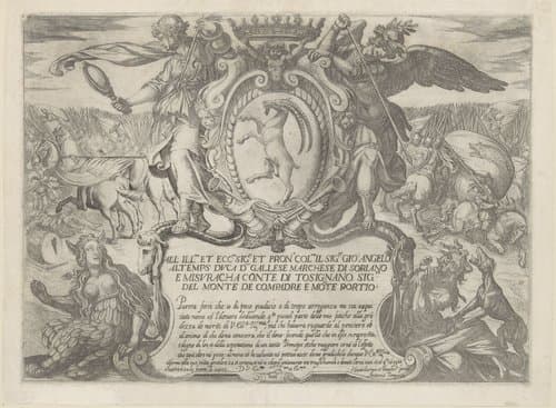 Titelprent met een wapenschild met geit by Antonio Tempesta
