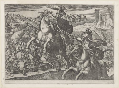 Cavalerie gevecht met twee strijders op de voorgrond by Antonio Tempesta