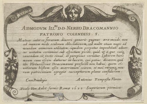 Titelprent met cartouche met opdracht by Antonio Tempesta