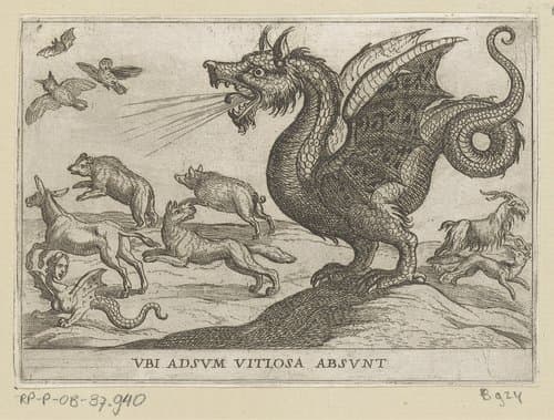 Een draak jaagt andere dieren weg by Antonio Tempesta