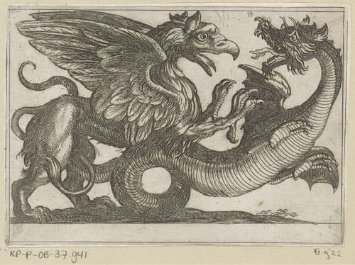 Draak en griffioen in gevecht by Antonio Tempesta