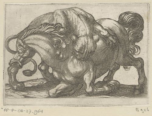 Een leeuwin een paard aanvallend by Antonio Tempesta