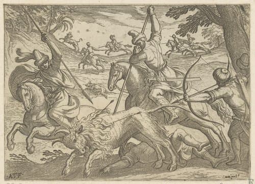 Jacht op wilde stieren by Antonio Tempesta