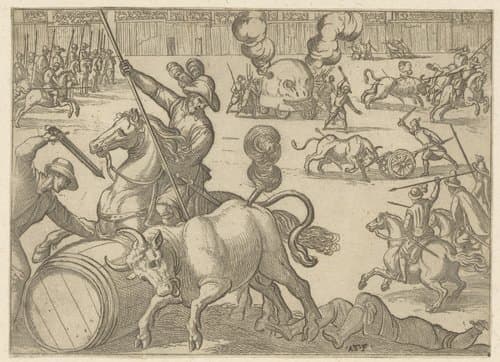Jacht op stieren in een arena by Antonio Tempesta