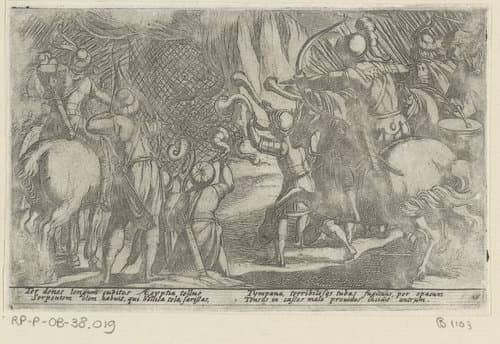 Jagers vangen een reuzenslang by Antonio Tempesta