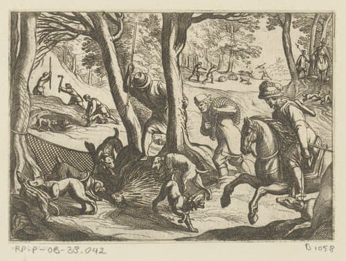 Jacht met netten op een stekelvarken by Antonio Tempesta
