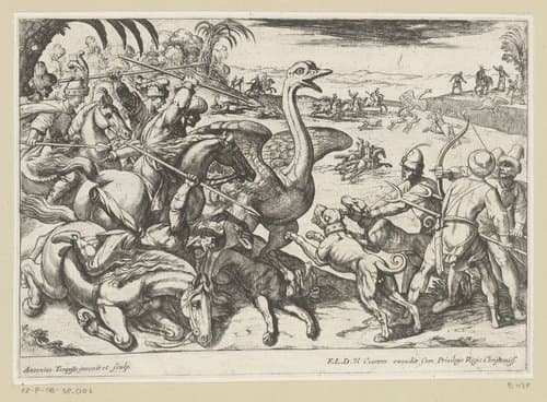 Jacht op struisvogels by Antonio Tempesta