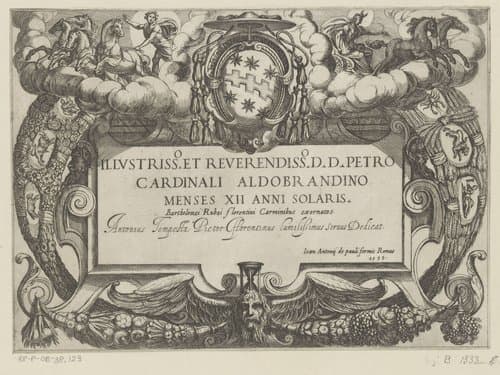 Cartouche met opdracht aan kardinaal Pietro Aldobrandini, Apollo en Diana by Antonio Tempesta