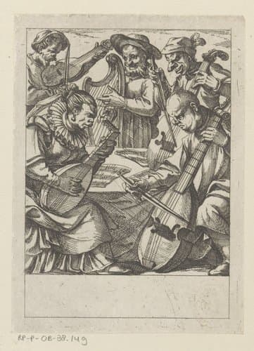 Musicerend gezelschap van vijf musici by Antonio Tempesta