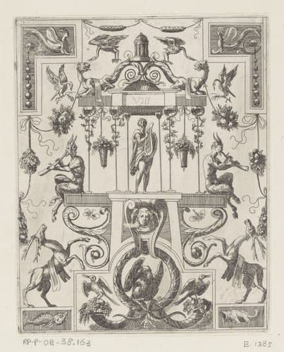Grotesk ornament met de god Apollo in het midden by anonymous