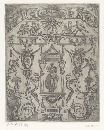 Grotesk ornament met de godin Juno in het midden by Antonio Tempesta