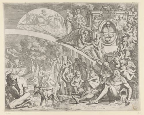 Allegorie ter ere van paus Innocentius X by Pietro Testa