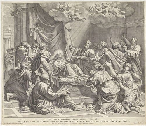 Het sterfbed van Maria by Pietro Aquila