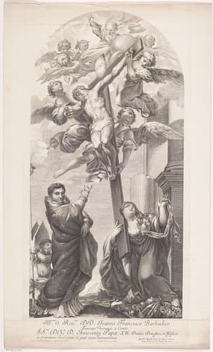 Christus aan het kruis met Maria Magdalena en een bisschop by Giuseppe Baroni