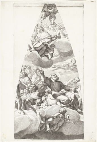 De heilige Jozef en andere heilige met cellospelende engel by Carlo Cesio