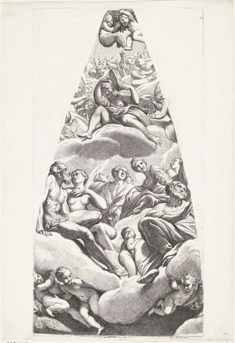 Adam en Eva met heiligen gezeten op een wolk by Carlo Cesio