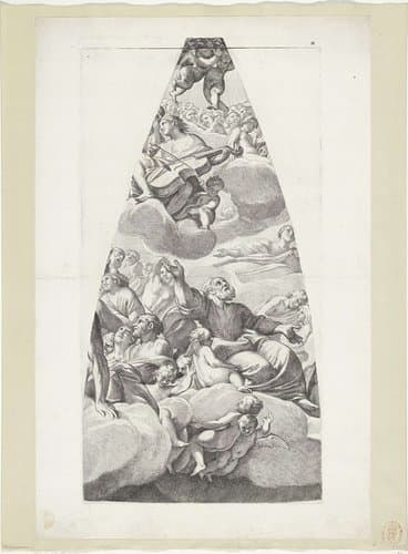 De heilige Jozef en andere heilige met cellospelende engel by Carlo Cesio