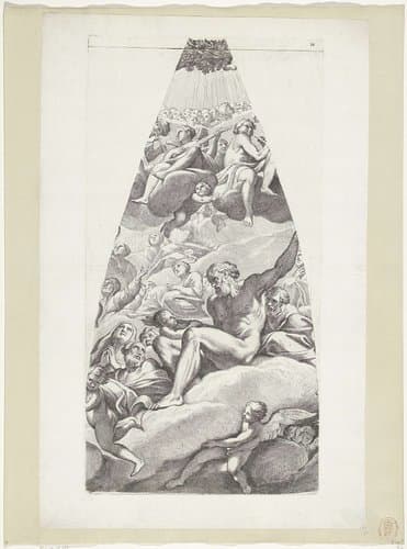 Abraham en Isaak met heiligen gezeten op een wolk by Carlo Cesio