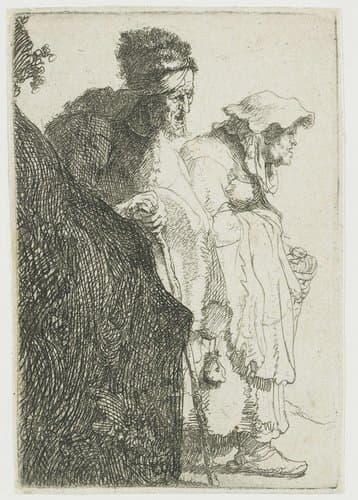 Beggar Man and Woman behind a Bank by Rembrandt van Rijn
