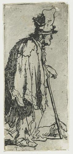 Beggar with a clenched hand, leaning on a stick by Rembrandt van Rijn