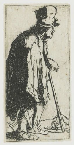 Beggar with a clenched hand, leaning on a stick by Rembrandt van Rijn