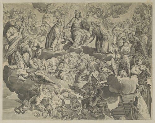 Het martelaarschap van de heilige Justina van Padua (bovenste helft) by anonymous