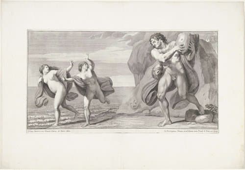 Polyphemus gooit een steen naar Acis by Giovanni Girolamo Frezza