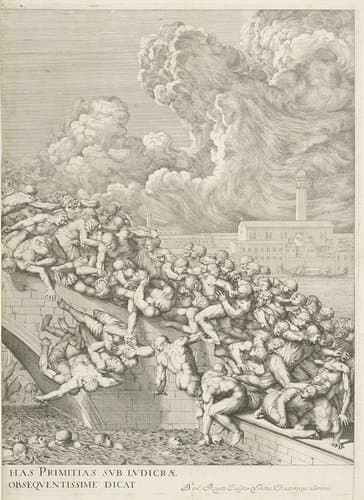 Vechtpartij op brug in Venetië (rechter deel) by Domenico Rossetti