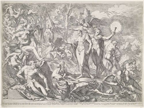 Jongeman arriveert op de Parnassus langs de weg van de Deugd by Pietro Testa