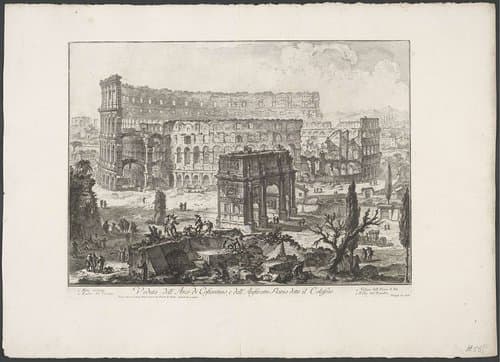 Boog van Constantijn en het Colosseum te Rome by Giovanni Battista Piranesi