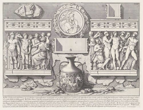 Sarcofaag van keizer Severus Alexander en zijn moeder Julia Avita Mamaea en vaas by Giovanni Battista Piranesi