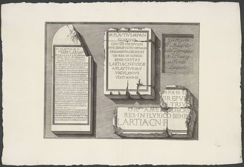 Inscripties uit het mausoleum van de Plauzi familie by Giovanni Battista Piranesi