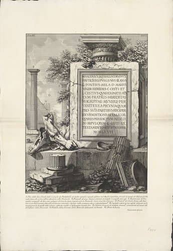 Voetstuk met inscriptie en fragmenten van zuilen en beelden by Giovanni Battista Piranesi