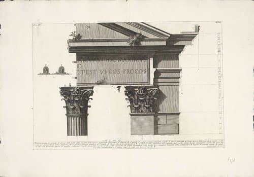 Detail voorzijde van Porticus van Octavius te Rome by Giovanni Battista Piranesi