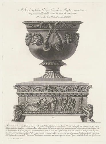 Vaas met maskers op voetstuk by Giovanni Battista Piranesi