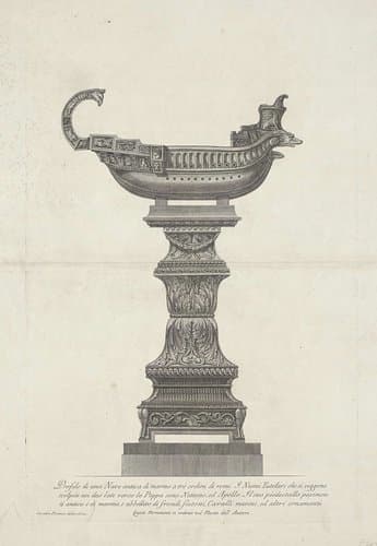 Marmeren trireem op een voetstuk by Giovanni Battista Piranesi