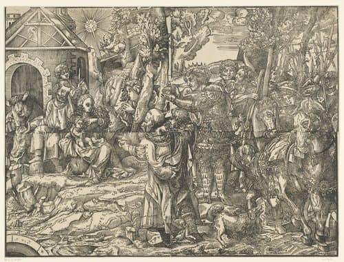 Aanbidding door de koningen by anonymous; Domenico Campagnola