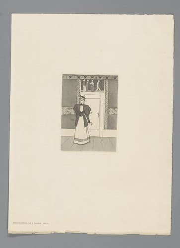 Interieur met vrouw voor een deurpost by Eugen Kirchner