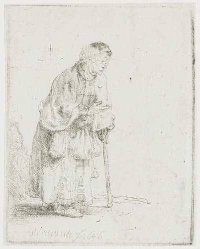 Beggar woman leaning on a stick by Rembrandt van Rijn