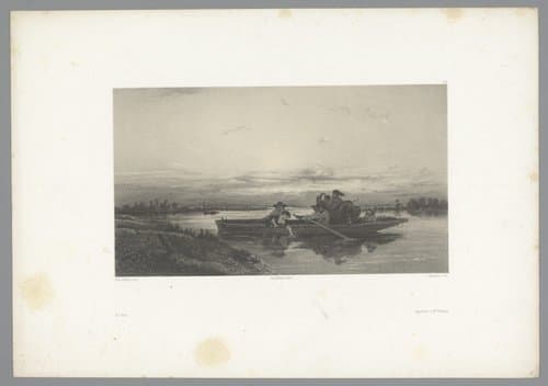 Verschillende mensen op een veerpont by Célestin François Nanteuil