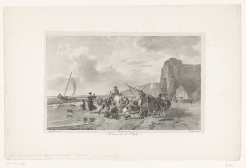 Vissers komen met hun vangst aan op het strand by Théodore Gudin