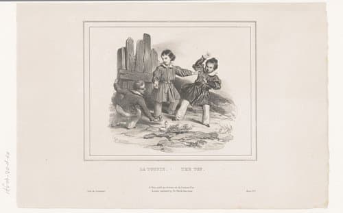 Drie jongens spelen met een tol by Achille Devéria